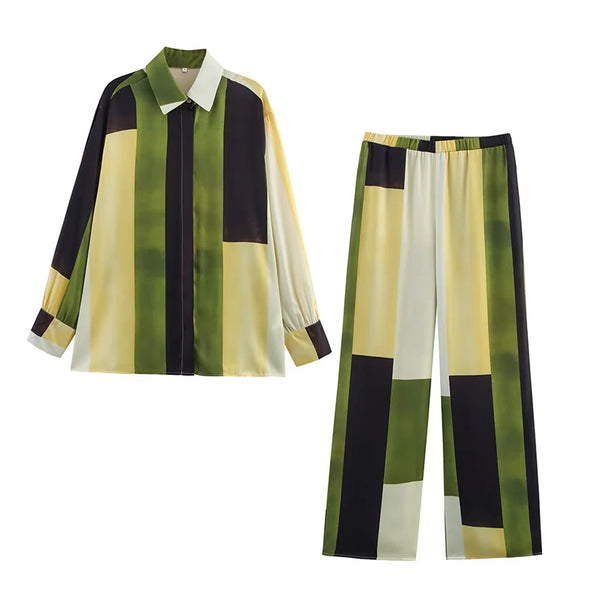 Printed Shirts Top Elastic Waist Long Pants