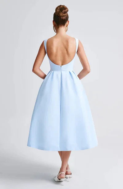 White O Neck Backless Pleated Elegant Long Summer Dress