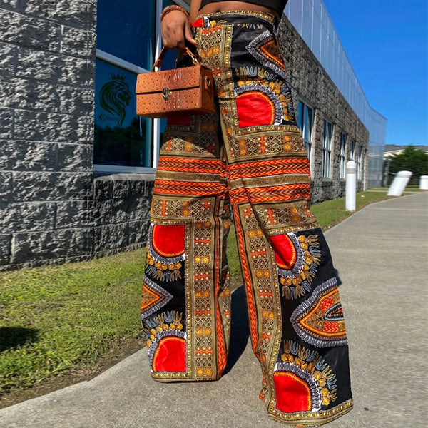 Fall Holiday Boho Waist Wide Leg Pants
