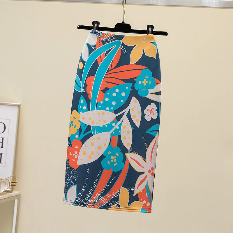 Vintage Flower Print Bodycon Pencil Skirt
