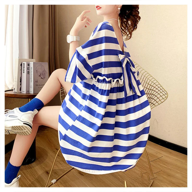 Street Casual Bow Patchwork T Shirt Dress