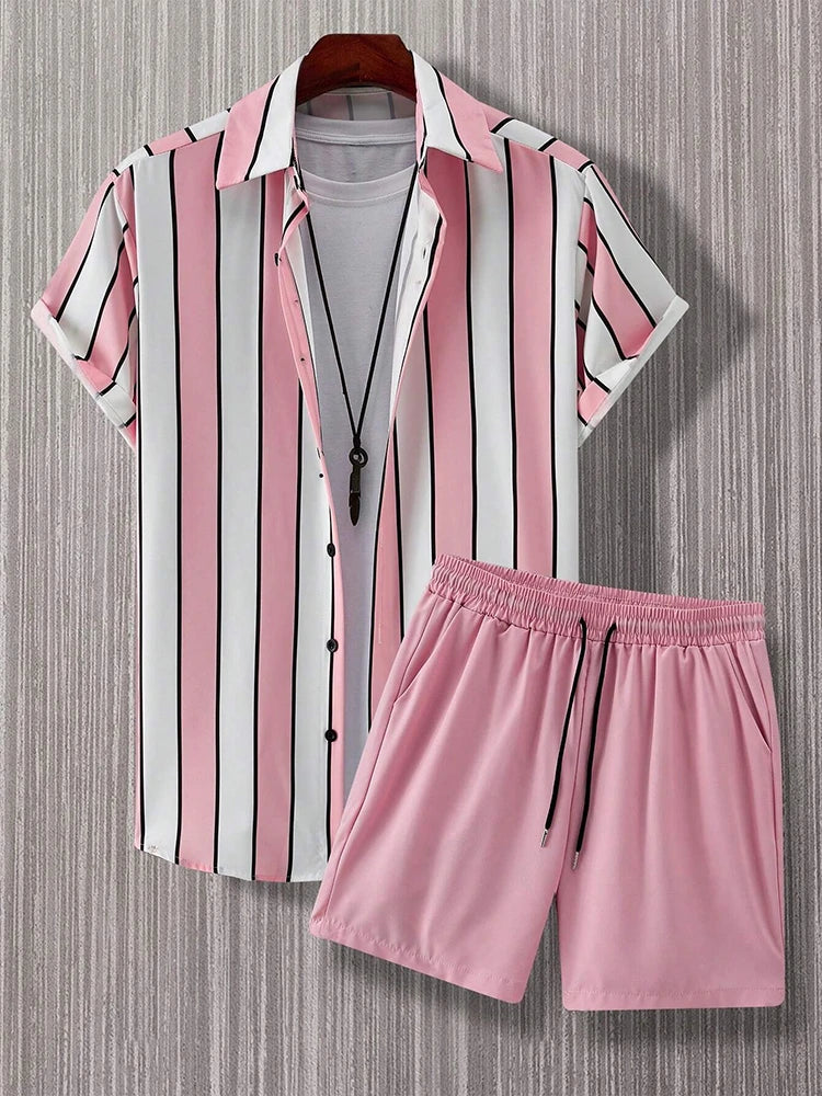 Summer Short-sleeved Shirt And Beach Shorts Set