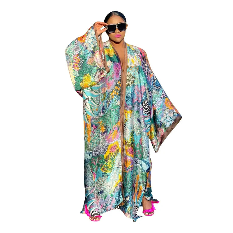 Boho Printed Loose Casual Long Kimono Maxi Dress