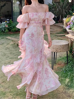 Summer Elegant France Vintage Bodycon Ruffles Dress