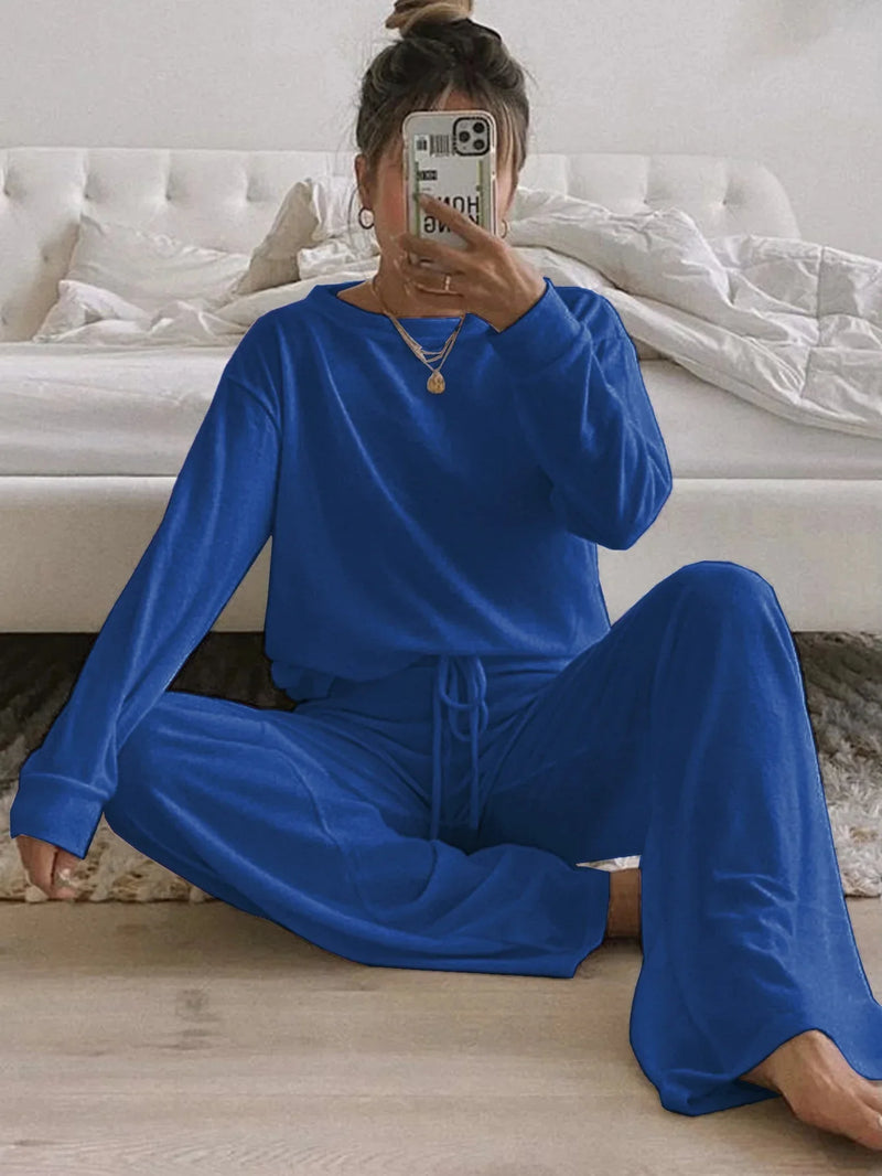 Round Neck Knit Sweater Long Sleeve Casual Suit