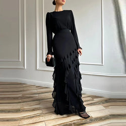 Elegant Summer New Pure Set Sexy O-neck Long Sleeve Tops Ruffles