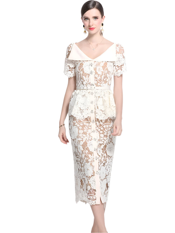 Elegant Hollow Out Flower Embroidery Lace Dress