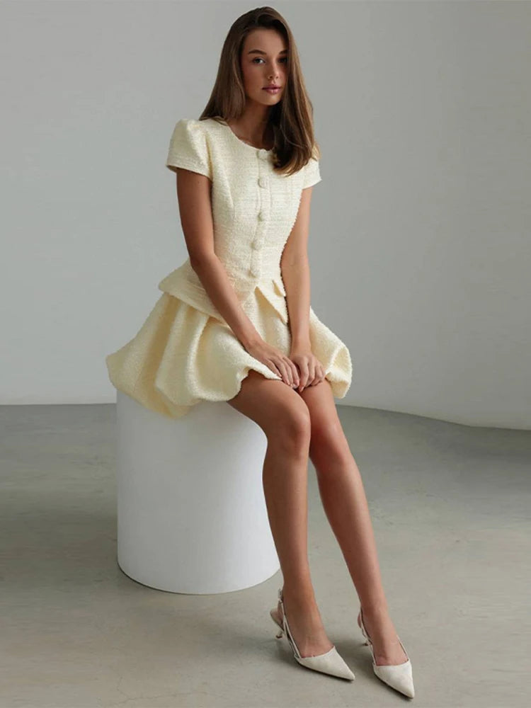 Puffy Sleeve Shirt Bubble Skirt Set Lady Retro Chic