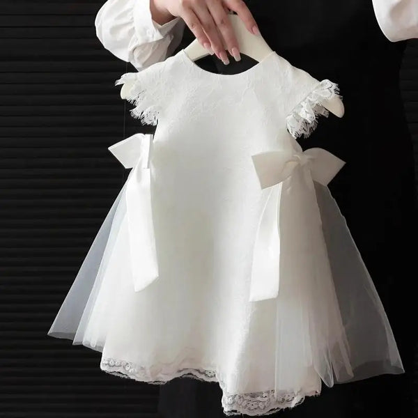 Baby Girl Princess Lace Bow Infant White Dress