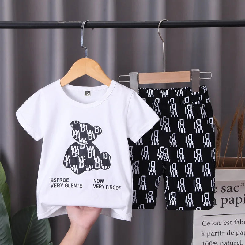 Summer Short Sleeve T Shirt and Shorts 2Pcs/Suit