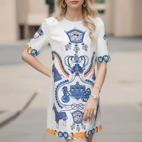 Elegant Round Neck Short Sleeve Luxury Chic Dress