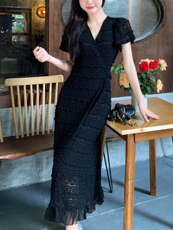 Elegant Bodycon V-neck Short Sleeve Long Dress