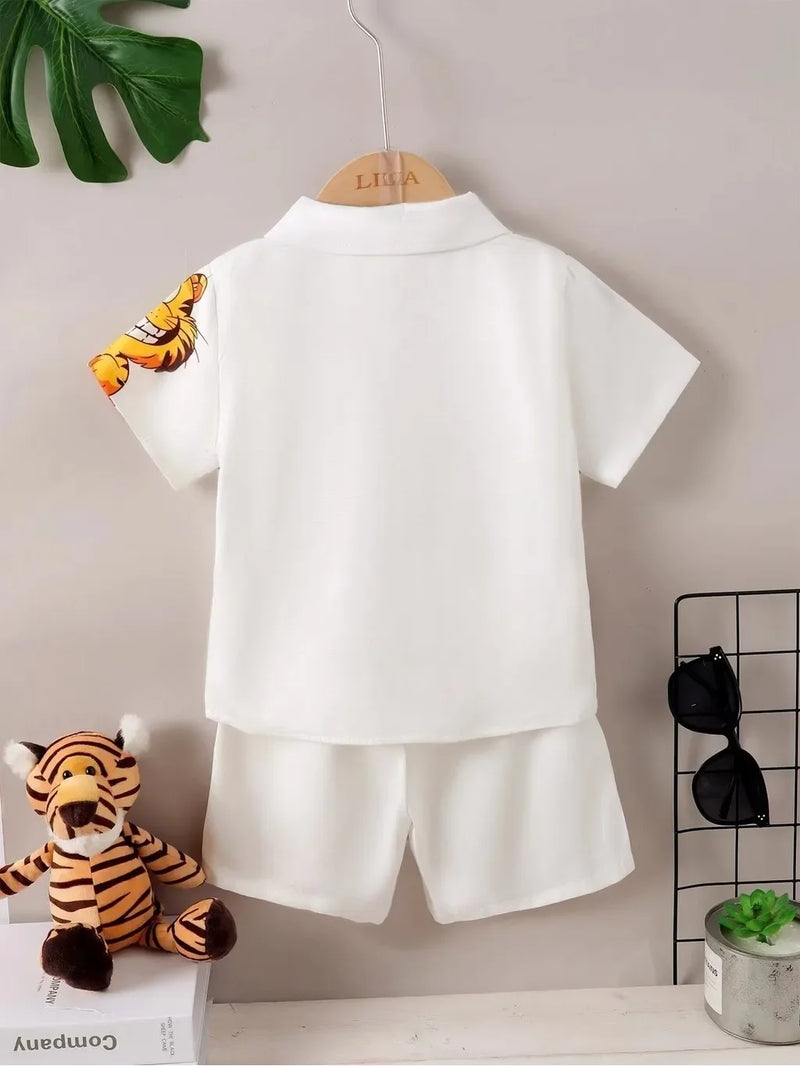 Summer Kid Boy Gentlemen Lapel Collar Top with Shorts