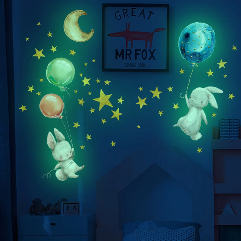 Cartoon Bunny Balloon Wall Sticker Kids Room