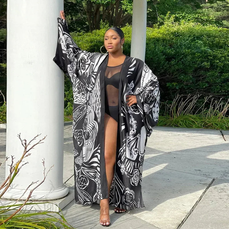 Boho Printed Loose Casual Long Kimono Maxi Dress