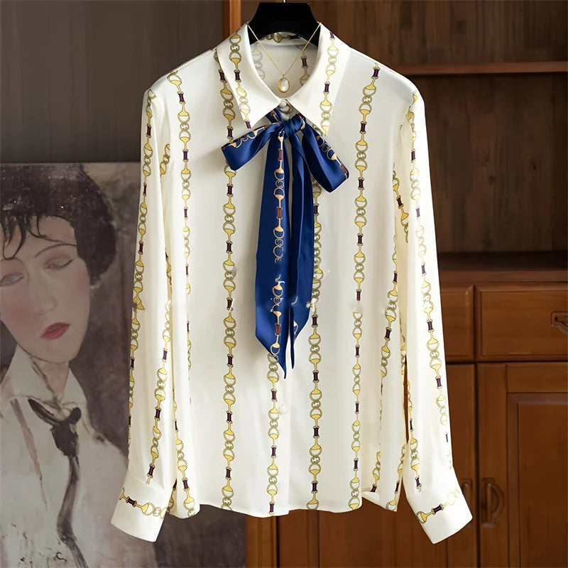 Vintage Shirt Autumn Long Sleeve Luxury Print Blouses
