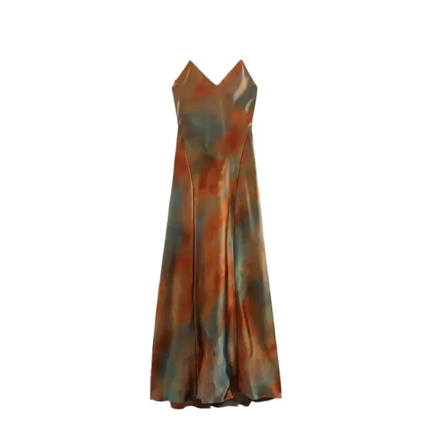 Elegant Sexy Long Dress V-neck Open-back Rainbow