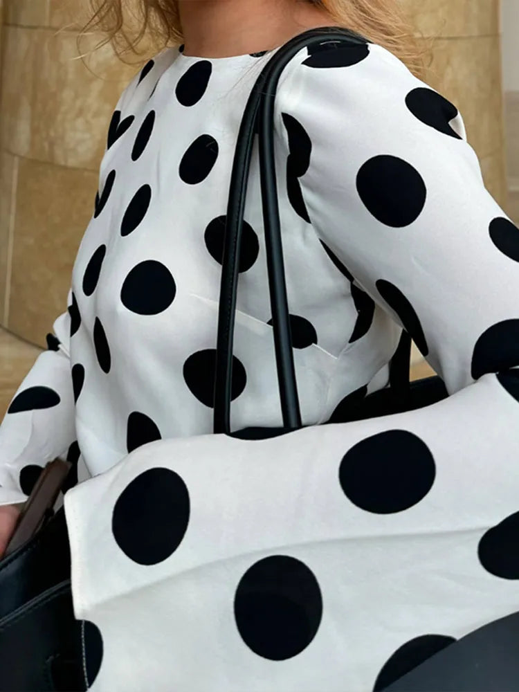 Black Dots Dress Long Sleeve High Neck Bohemia Dress
