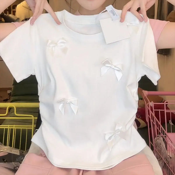 Elegant Ballet Bowknot T Shirts Round Collar