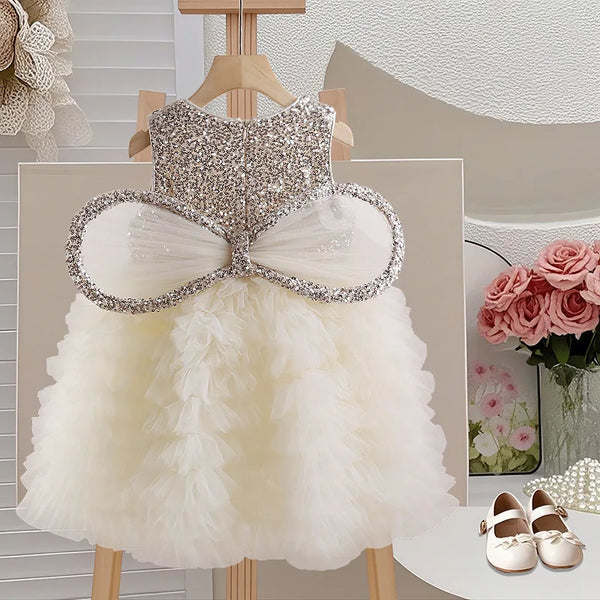 Sequined Vest Toddler Back Bow Princess Dress