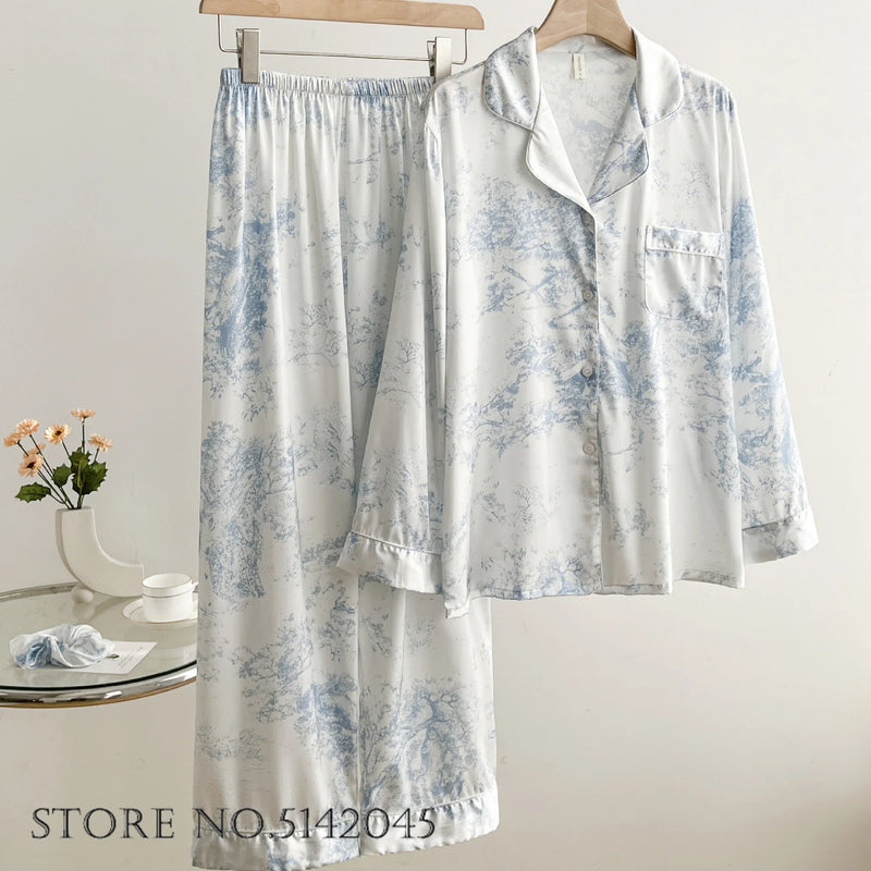 Feather Top Pants Satin 2Pcs