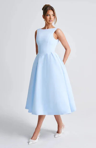 White O Neck Backless Pleated Elegant Long Summer Dress