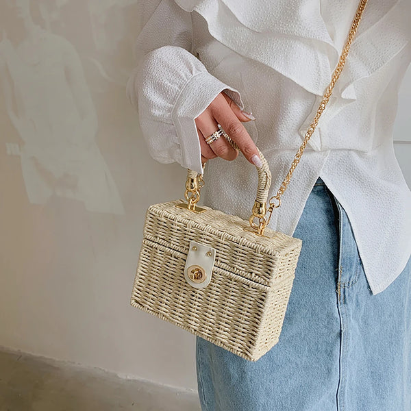 Rattan Straw Shoulder Bag Boho Hand-Woven