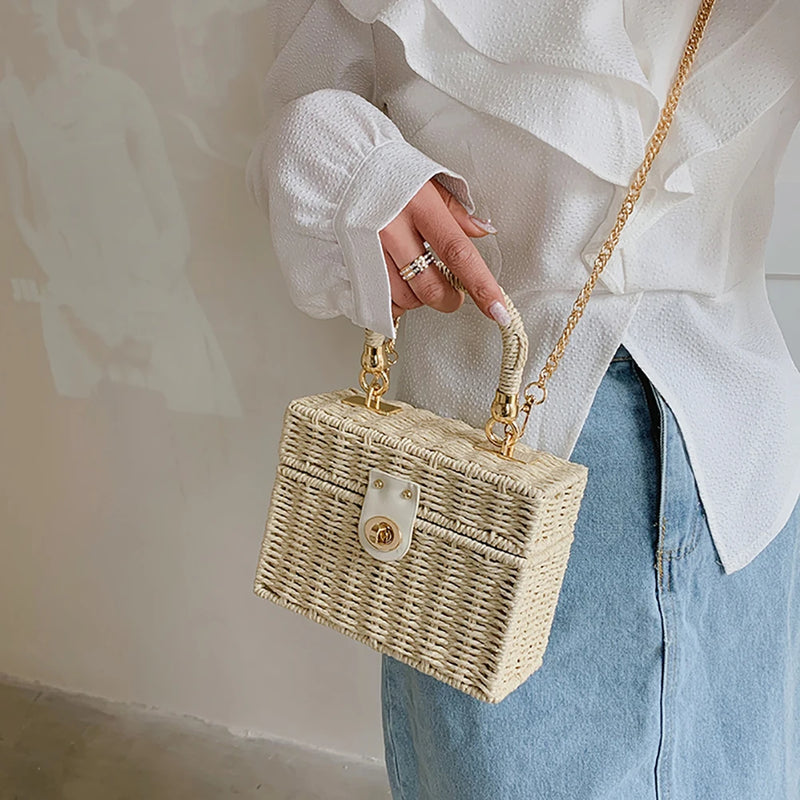 Rattan Straw Shoulder Bag Boho Hand-Woven