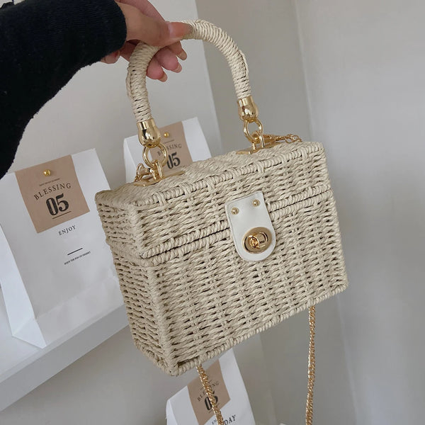 Rattan Straw Shoulder Bag Boho Hand-Woven