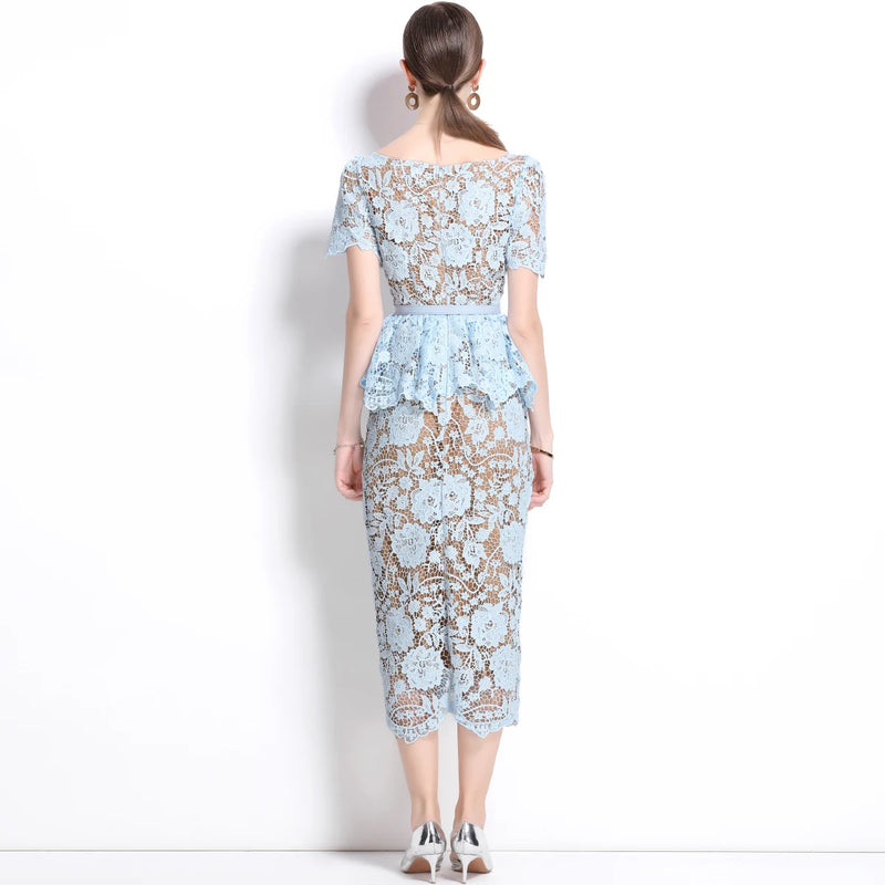Elegant Hollow Out Flower Embroidery Lace Dress