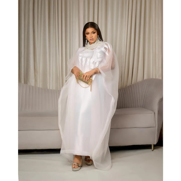 African Attire White Abaya Embroidery