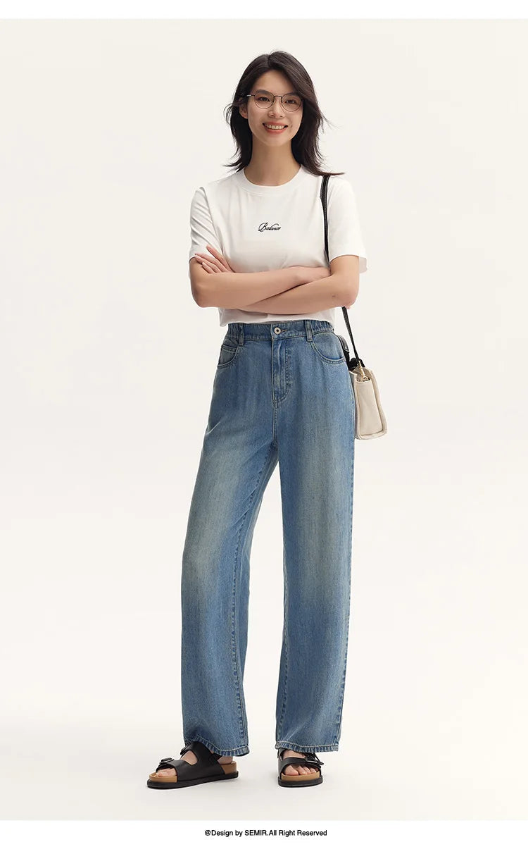 Semir Jeans Women Elastic Waist Long Trousers
