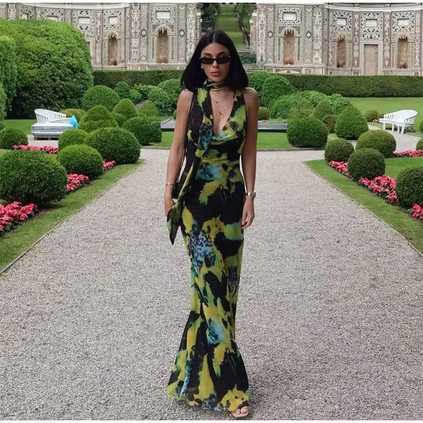 Waist Hanging Neck Tie Chic Off Shoulder Swing Collar Dress