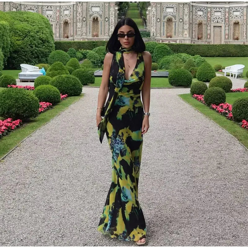 Waist Hanging Neck Tie Chic Off Shoulder Swing Collar Dress