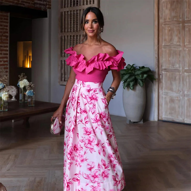 Summer Versatile High Waisted Flower Print Long Skirt