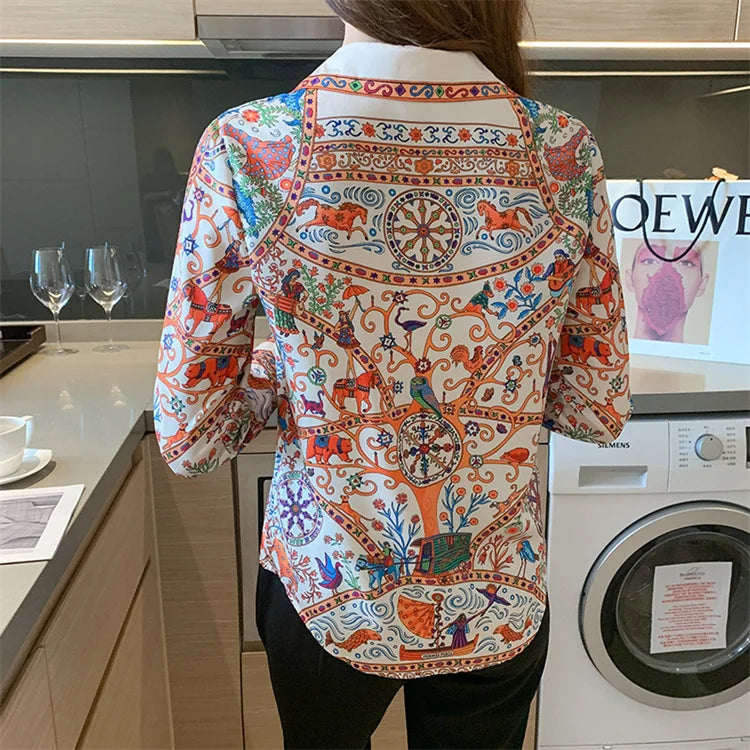 Vintage Shirt Autumn Long Sleeve Luxury Print Blouses