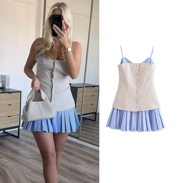Chic Patchwork Sling Tube Top Slim Mini Elegant Dress