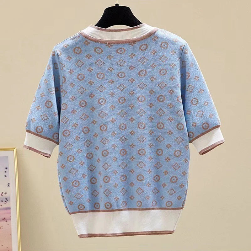 Summer Short Sleeve Knit Glitter Stones T-Shirt