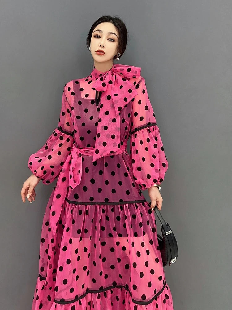 Dots Long Dress Women Big Hem