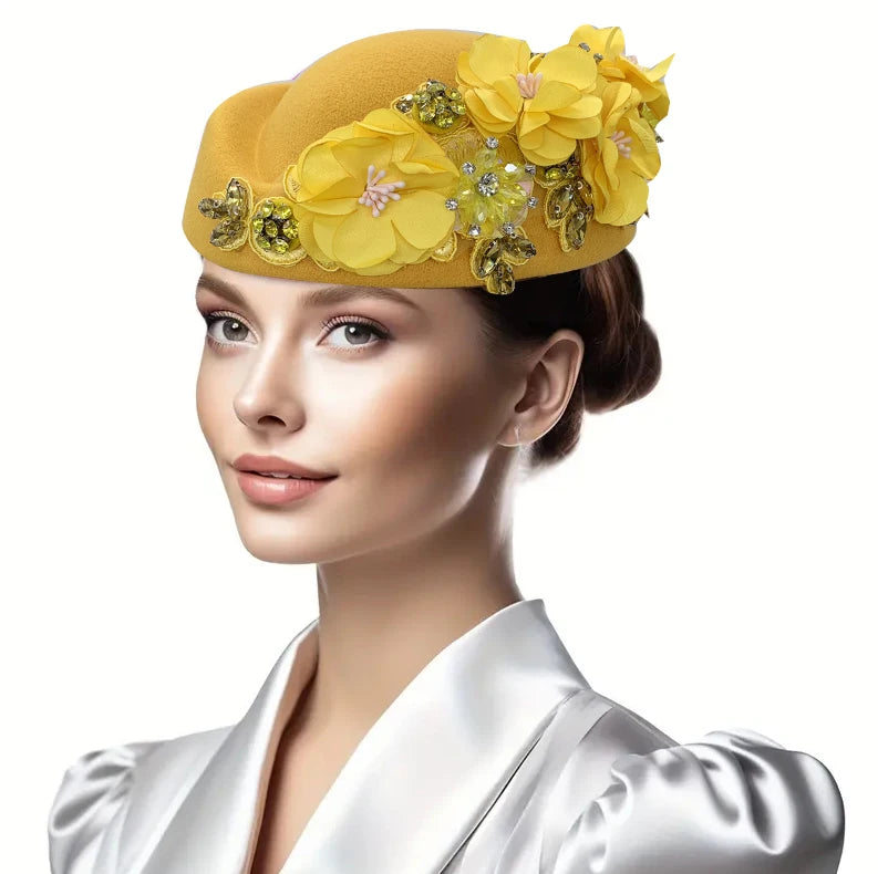 Church Fascinator With Flower Ladies Soft Beret Caps