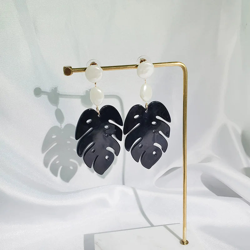 Resin Leaf Dangle Earrings
