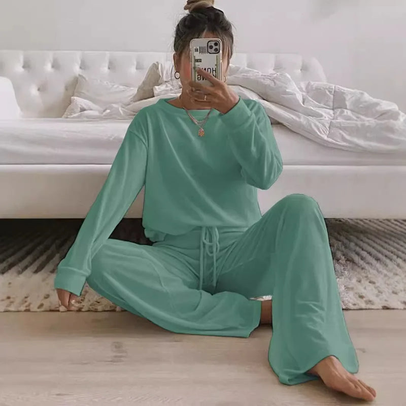 Round Neck Knit Sweater Long Sleeve Casual Suit