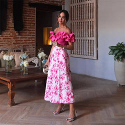 Summer Versatile High Waisted Flower Print Long Skirt