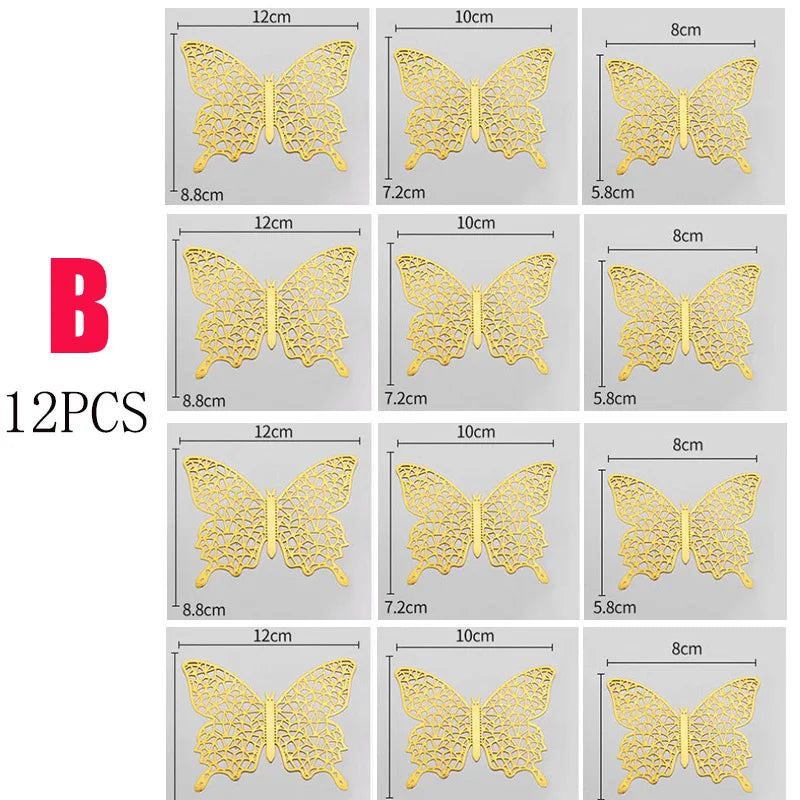 12Pcs Hollow Butterfly Creative Wall Sticker