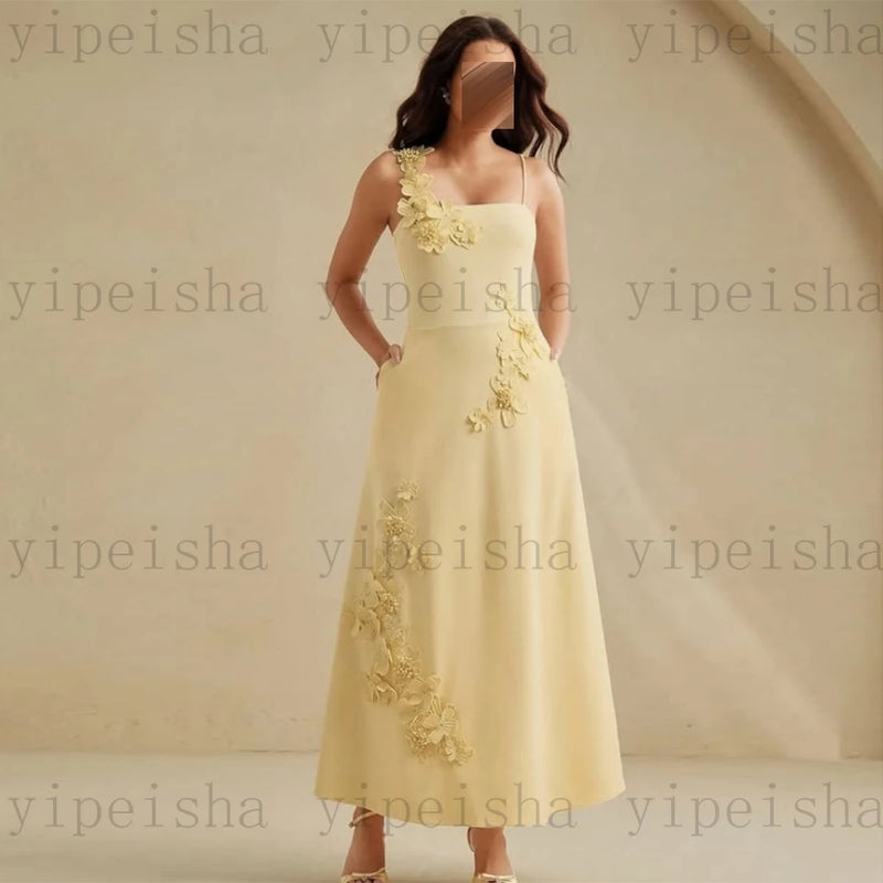 3D Flowers Lace A-Line Ankle-Length Midi Backless dress