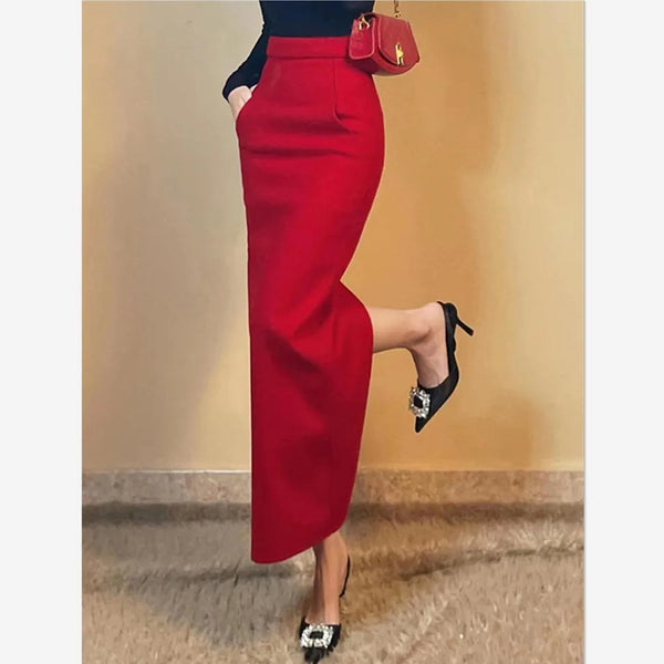 Elegant Slim High Waist Split Skirt Office Lady