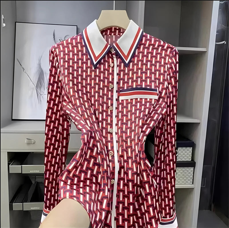 Vintage Shirt Autumn Long Sleeve Luxury Print Blouses