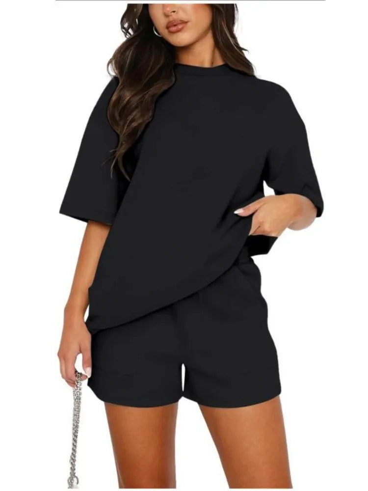 Casual O Neck Short Sleeve Short Pants Set