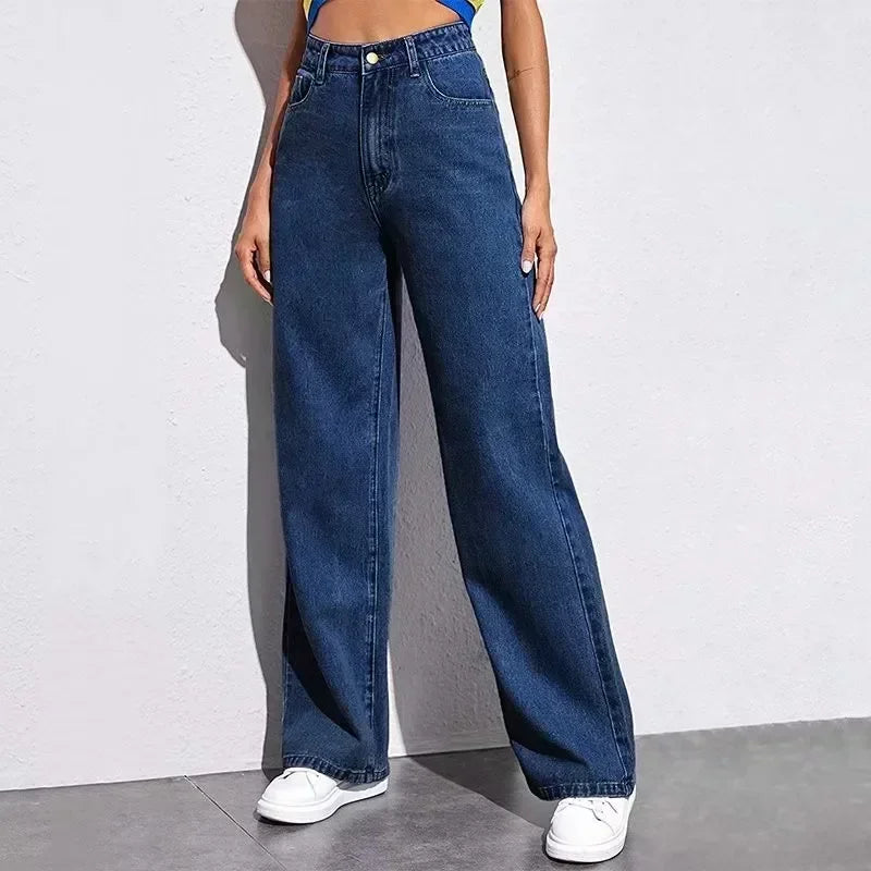 Straight Elegant Splice Button High Waist Trousers