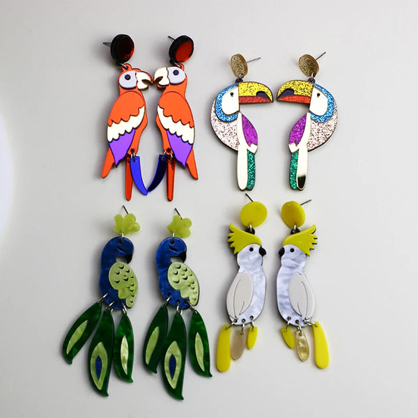 Cute Parrot Acrylic Birds Drop Dangle Earrings